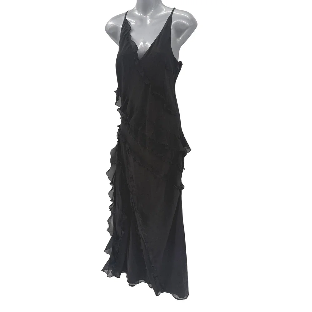 Abercrombie & Fitch Black Ruffled Maxi Dress